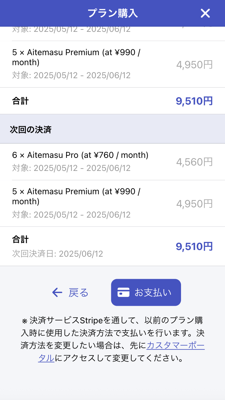 お支払いの実行